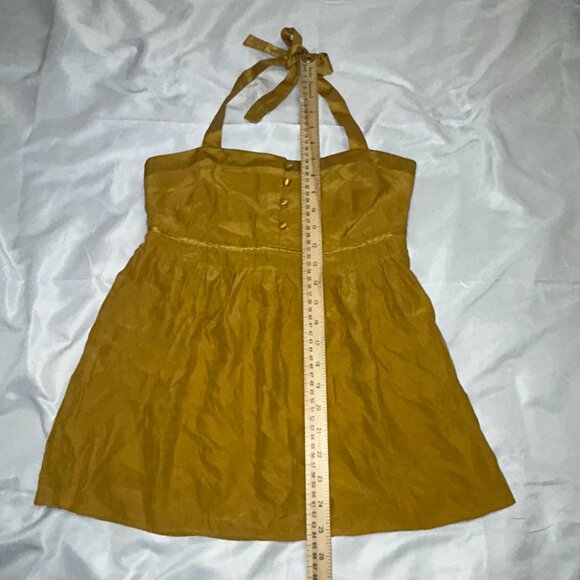 J. Crew Eliza Halter Peasant Top Button Down Front 100% Sllk Mustard Yellow W 2 - Picture 7 of 12